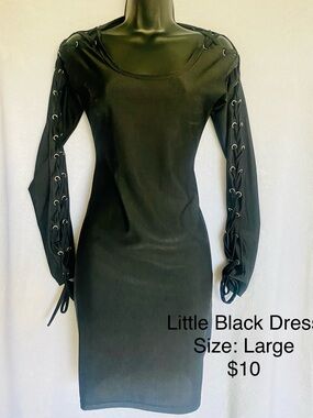 Little Black Dress with Lace-Up Sleeve Detail - Black